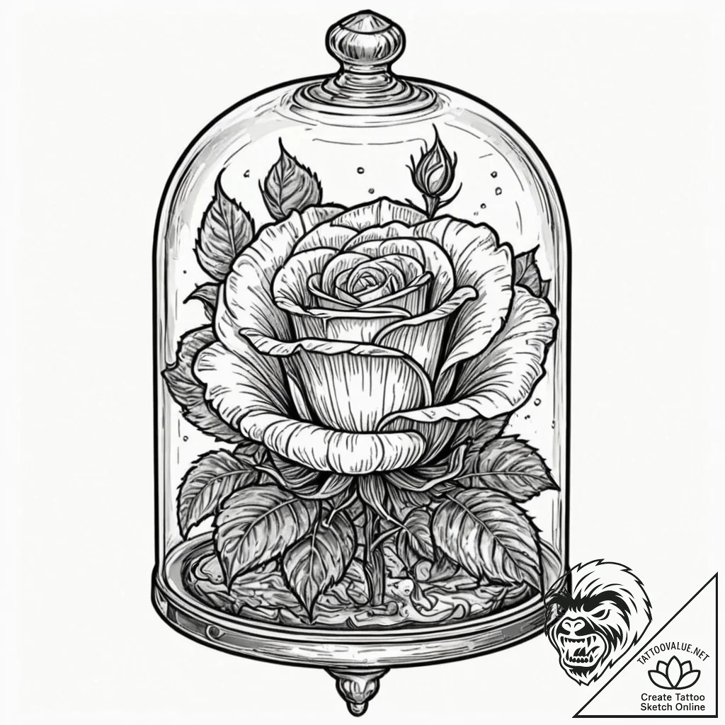 Bell jar protecting a single, luminous enchan... - tattoo sketch (№1753175987_0, 22.07.2025 09:19) — tattoovalue.net