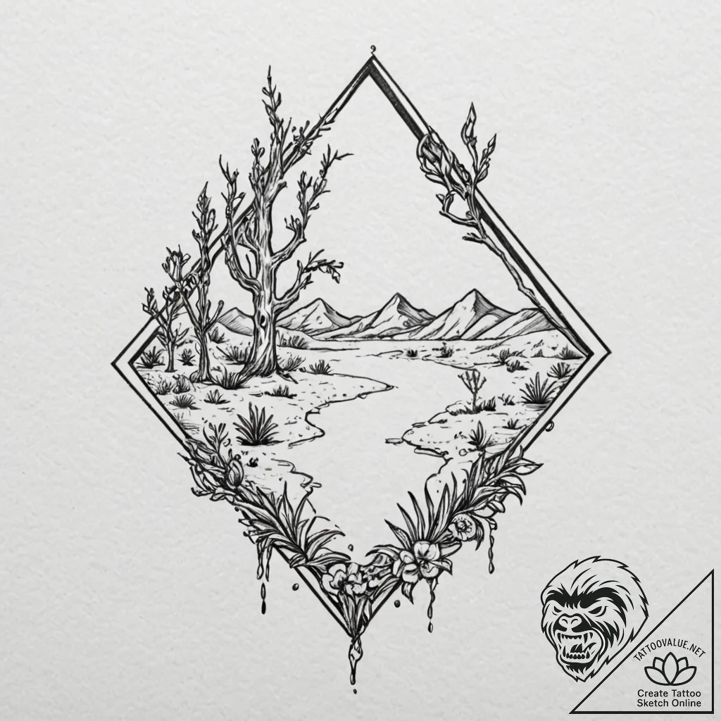 Oasis in a desert of bones, tattoo flash shee... - tattoo sketch (№1753176461_0, 22.07.2025 09:27) — tattoovalue.net