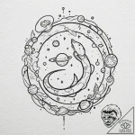 Astral serpent among shattered planets, tatto… – tattoo sketch (№1753177173_0, 22.07.2025 09:39) — tattoovalue.net