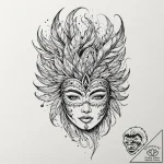Mask of feathers caught in wind, artistic tat… – tattoo sketch (№1753177331_0, 22.07.2025 09:42) — tattoovalue.net