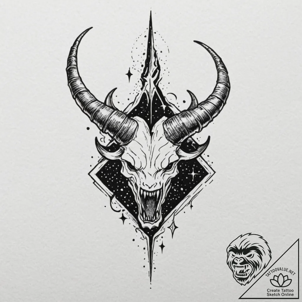 Horned blade devouring starlight, tattoo draw... - tattoo sketch (№1753177489_0, 22.07.2025 09:44) — tattoovalue.net