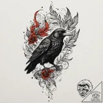 Crimson raven with burning eyes, tattoo flash… – tattoo sketch (№1753177648_0, 22.07.2025 09:47) — tattoovalue.net