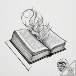 A powerful burning book with pages flying, kn… – tattoo sketch (№1753177726_0, 22.07.2025 09:48) — tattoovalue.net