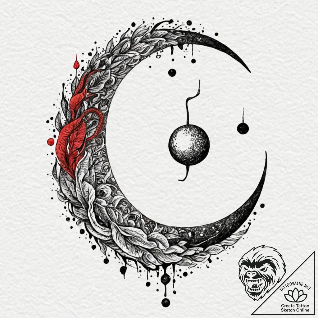 Empyrean serpent encircling moon, ink illustr... - tattoo sketch (№1753178121_0, 22.07.2025 09:55) — tattoovalue.net