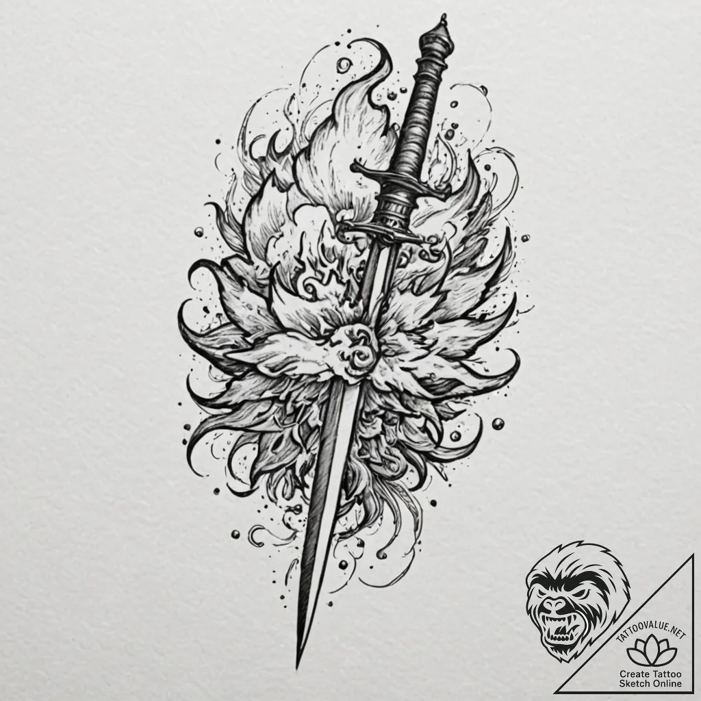 Iron dagger beneath spectral storm, tattoo dr... - tattoo sketch (№1753178358_0, 22.07.2025 09:59) — tattoovalue.net