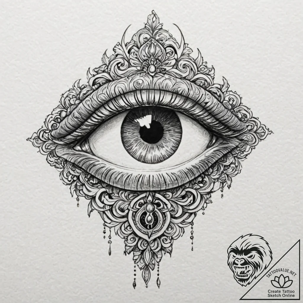 Antique key with demonic eye, tattoo flash sh... - tattoo sketch (№1753178989_0, 22.07.2025 10:09) — tattoovalue.net