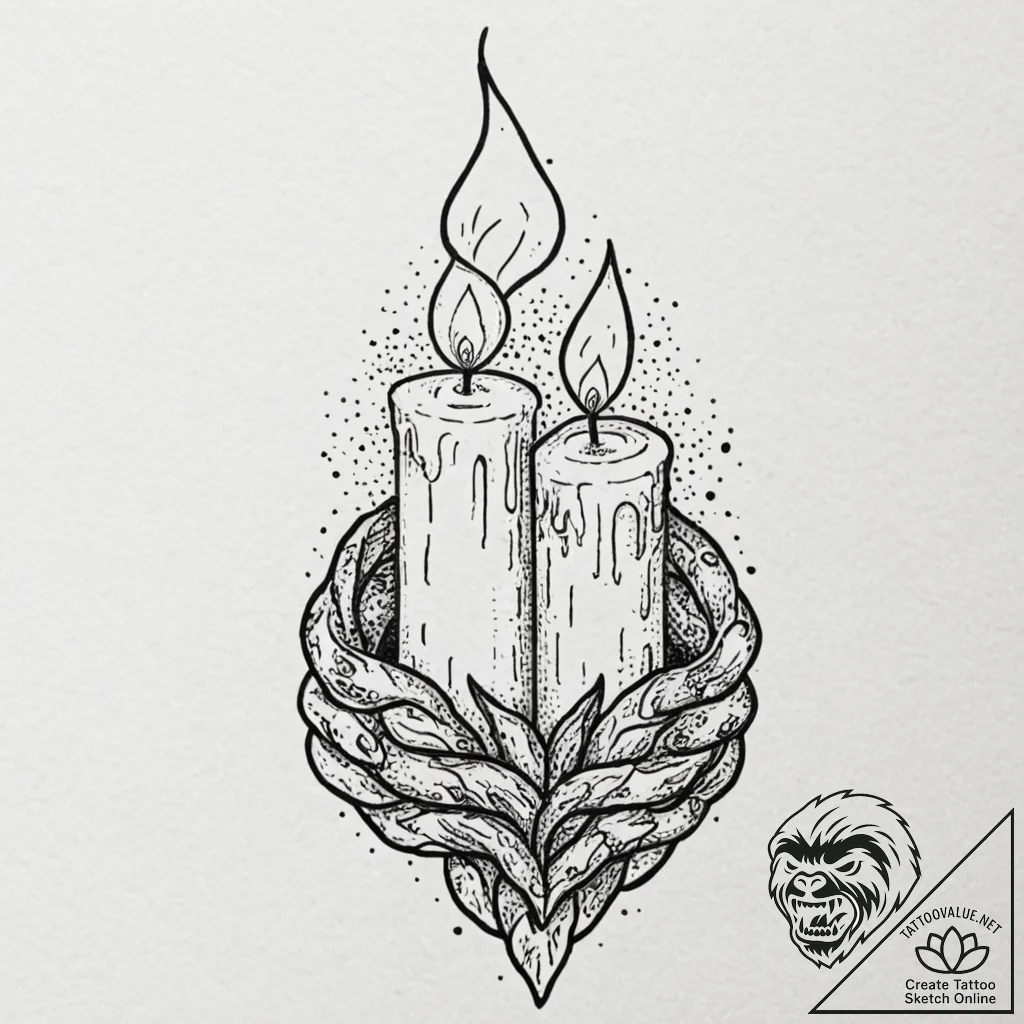 Animated candle with twin flames, tattoo sket... - tattoo sketch (№1753179147_0, 22.07.2025 10:12) — tattoovalue.net