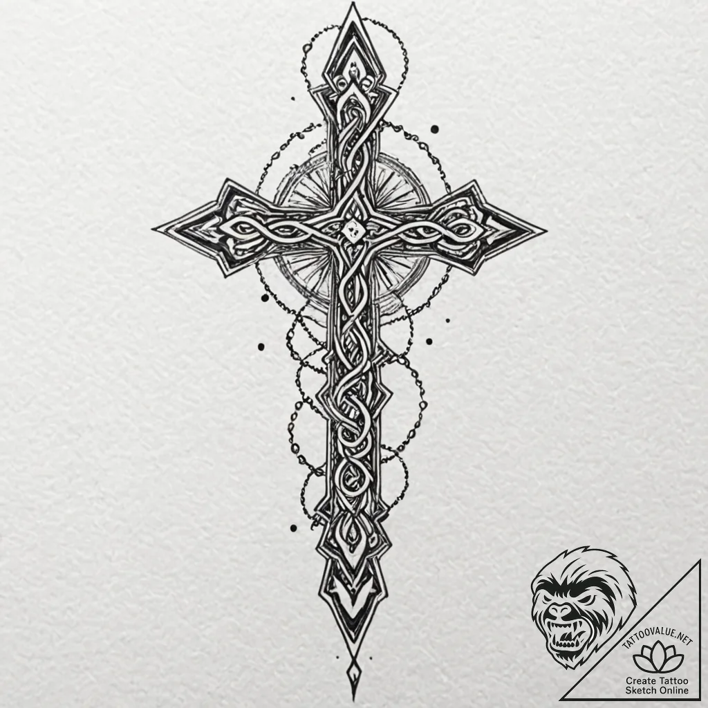 Ancient blade glowing with hidden runes, ink... - tattoo sketch (№1753179304_0, 22.07.2025 10:15) — tattoovalue.net