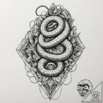 Serpent totem beneath spectral rift, ink illu… – tattoo sketch (№1753179383_0, 22.07.2025 10:16) — tattoovalue.net