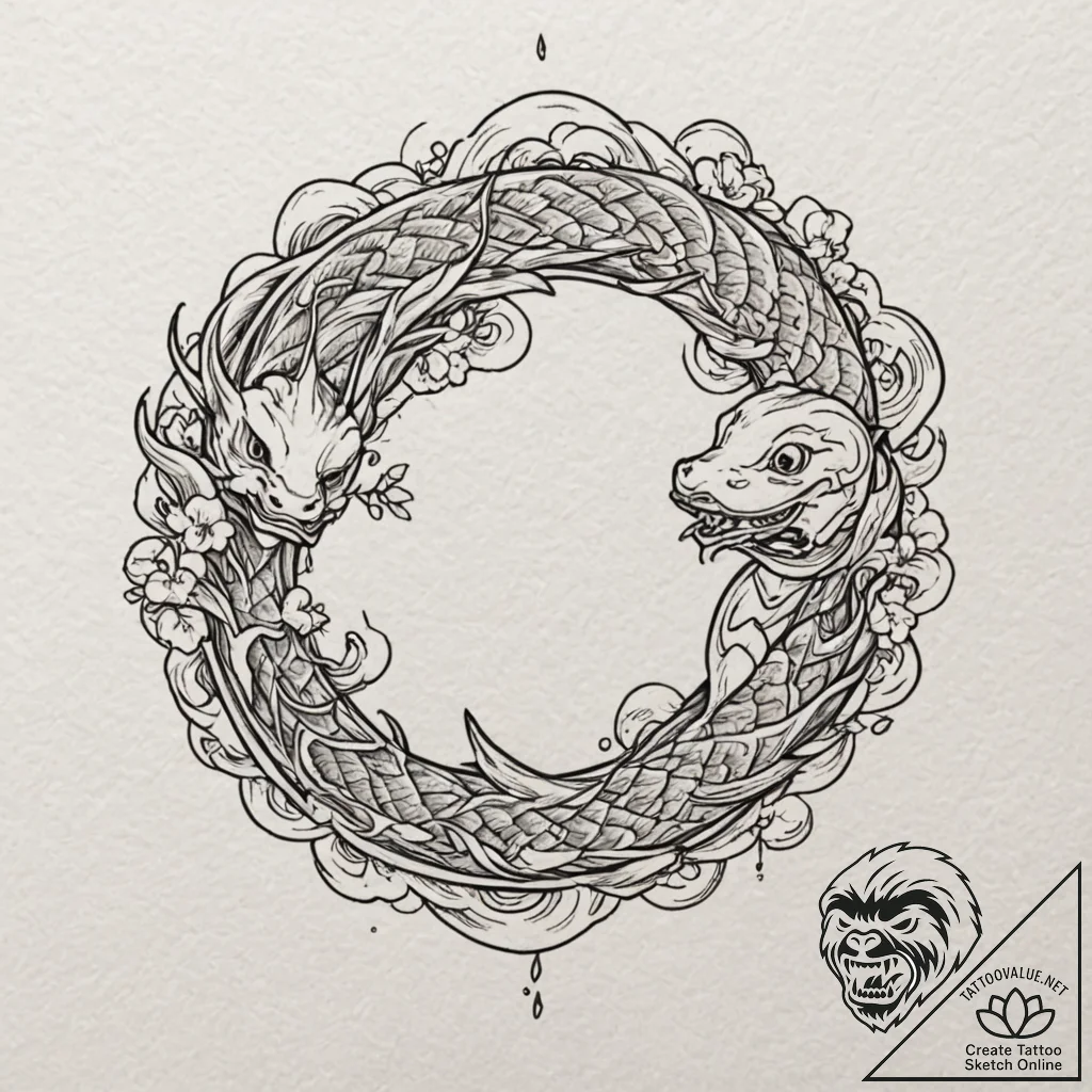 Pac-man being chased by a photorealistic ghos... - tattoo sketch (№1753180330_0, 22.07.2025 10:32) — tattoovalue.net