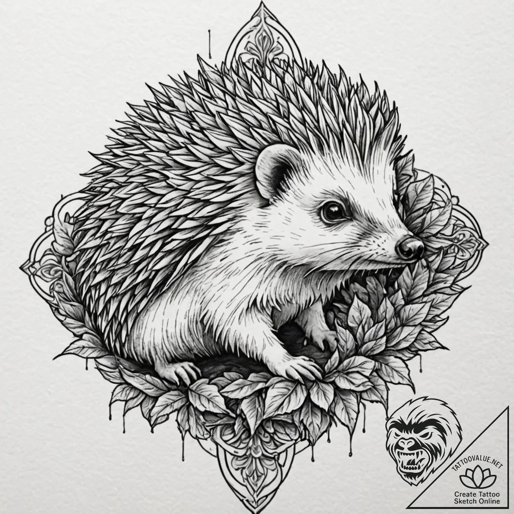 Hedgehog with spines of sharp, crystalline sh... - tattoo sketch (№1753180488_0, 22.07.2025 10:34) — tattoovalue.net
