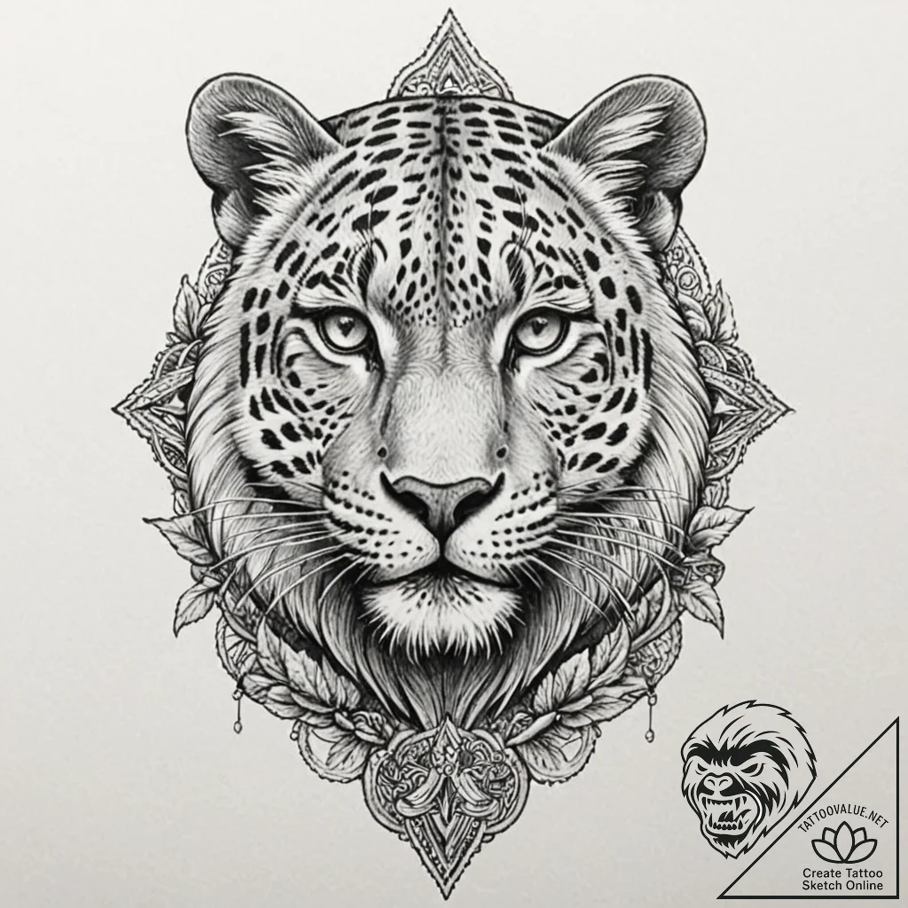 Leopard, ink illustration for tattoo, detaile... - tattoo sketch (№1753181277_0, 22.07.2025 10:47) — tattoovalue.net