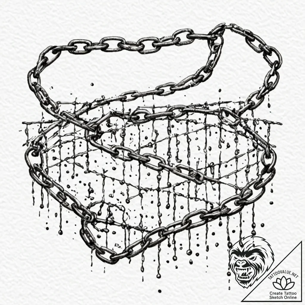 A detailed broken chain link fence, decaying,... - tattoo sketch (№1753181357_0, 22.07.2025 10:49) — tattoovalue.net
