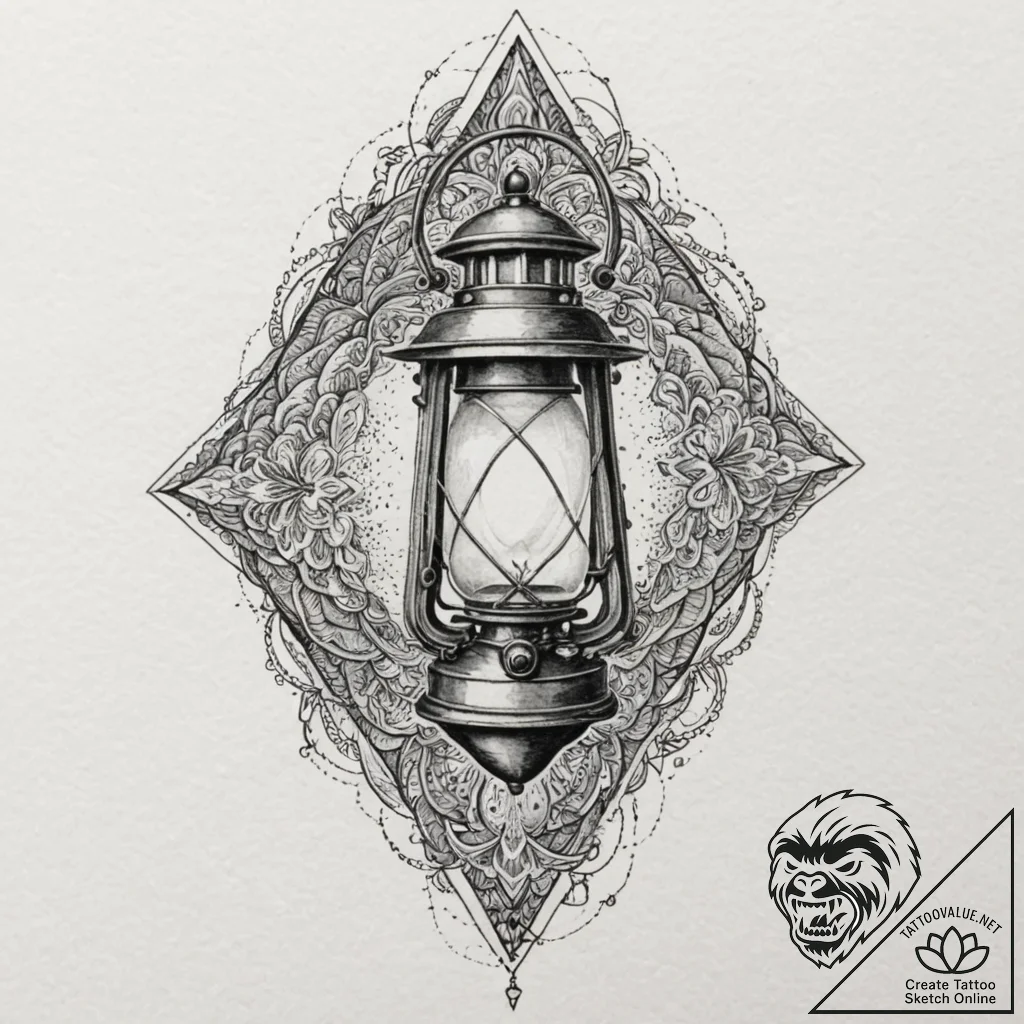 Spirit lantern flickering in void, tattoo fla... - tattoo sketch (№1753181754_0, 22.07.2025 10:55) — tattoovalue.net