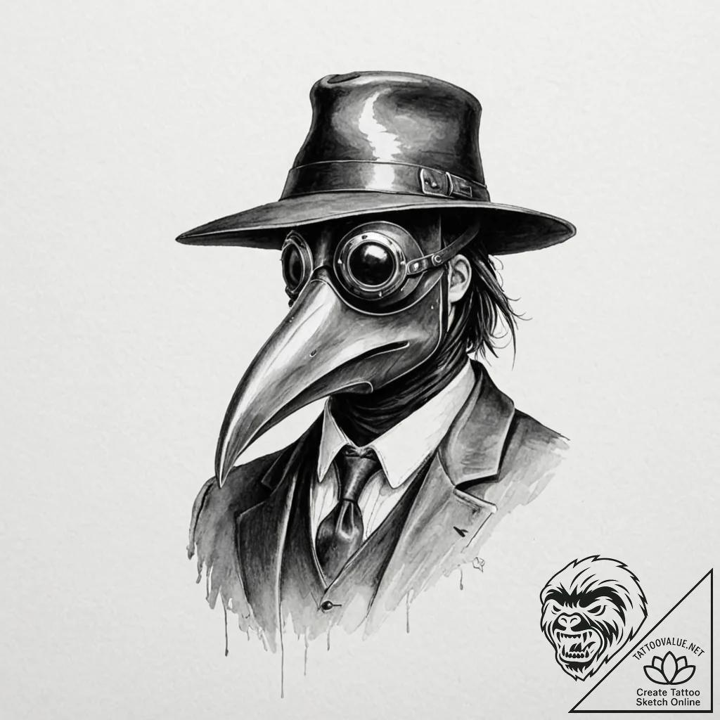 A plague doctor mask (is there, but can be a... - tattoo sketch (№1753182645_0, 22.07.2025 11:10) — tattoovalue.net