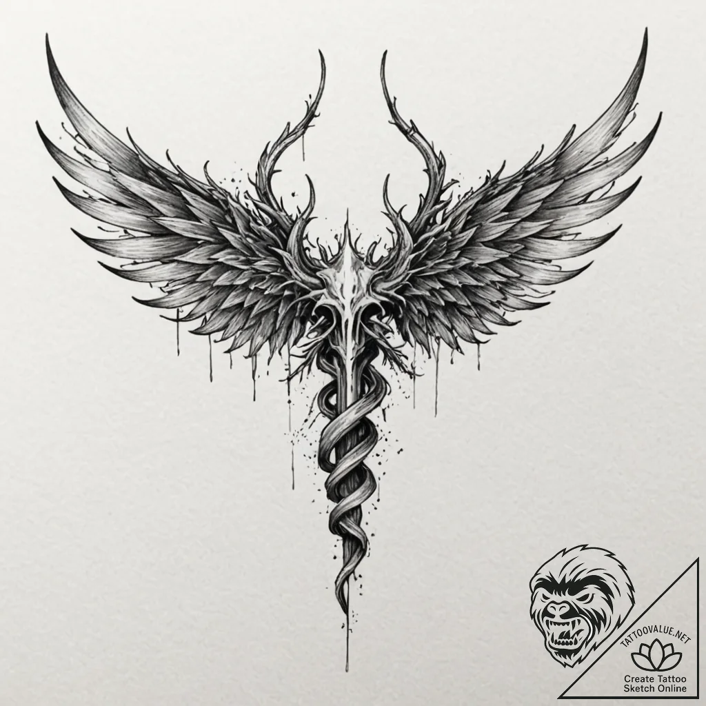 Demon wings torn apart, tattoo sketch design,... - tattoo sketch (№1753182898_0, 22.07.2025 11:14) — tattoovalue.net