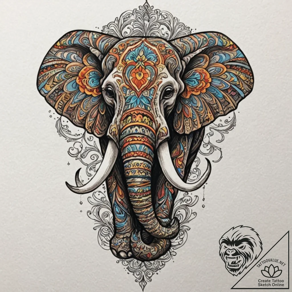 Elephant skull, massive and imposing, with in... - tattoo sketch (№1753182982_0, 22.07.2025 11:16) — tattoovalue.net