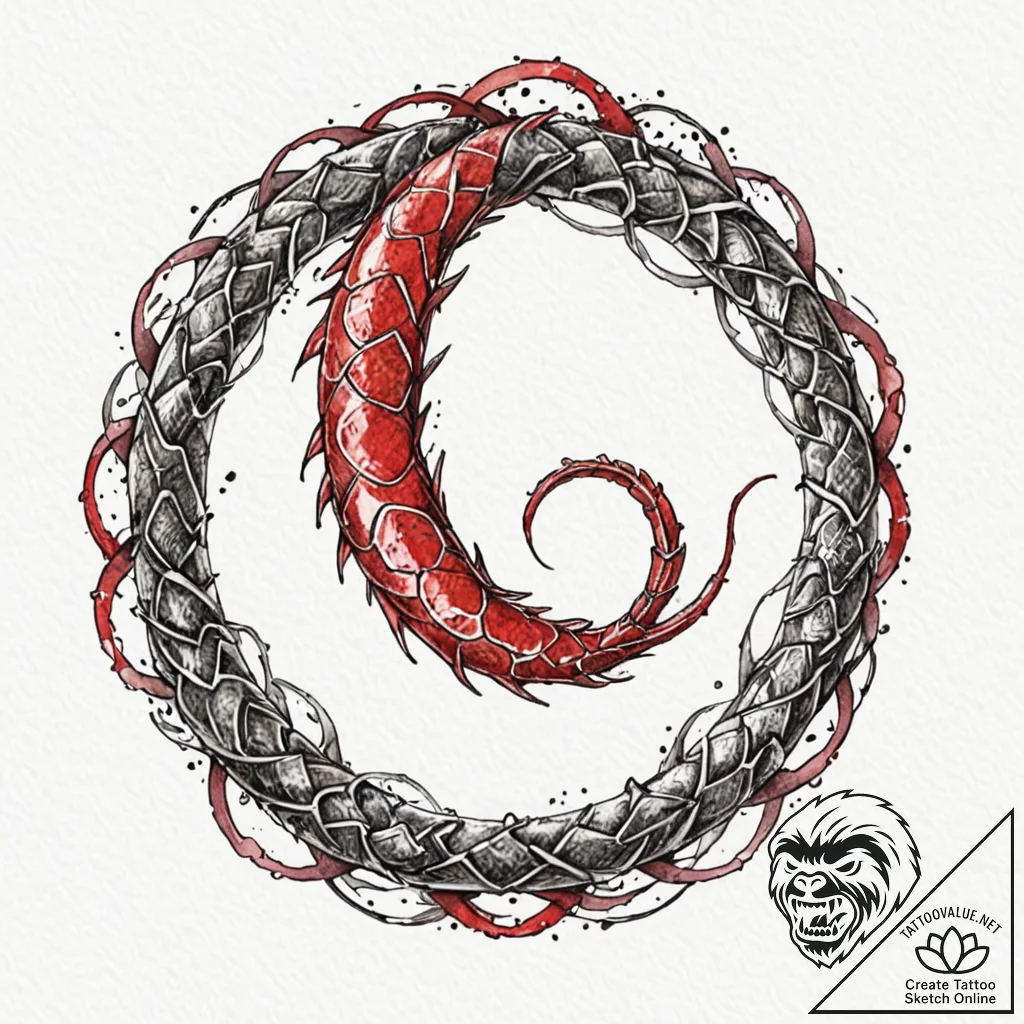 Ouroboros as a mechanical, segmented serpent,... - tattoo sketch (№1753183153_0, 22.07.2025 11:19) — tattoovalue.net