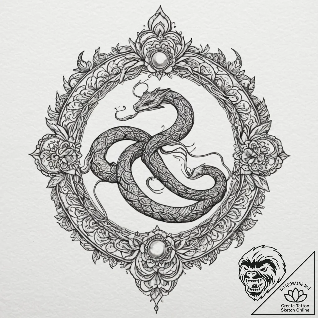 Dream serpent crowned in starlight, tattoo fl... - tattoo sketch (№1753183662_0, 22.07.2025 11:27) — tattoovalue.net