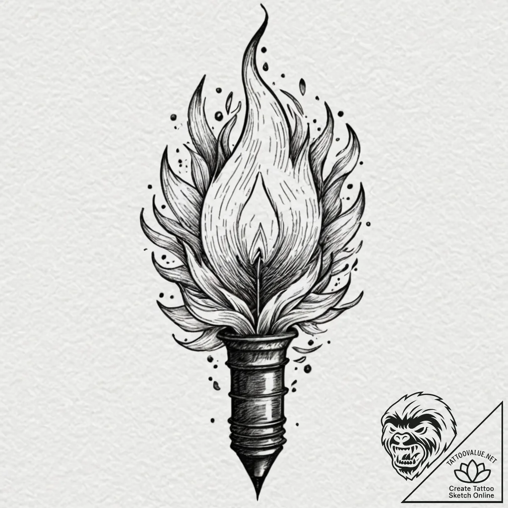 Torch burning with spectral flame, ink illust... - tattoo sketch (№1753183920_0, 22.07.2025 11:32) — tattoovalue.net