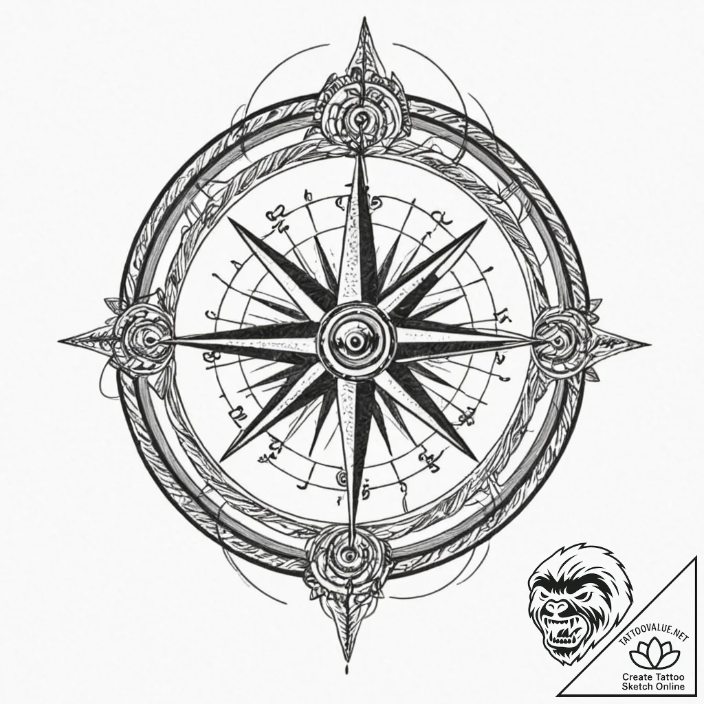 Pirate compass spinning wildly, tattoo drawin... - tattoo sketch (№1753184600_0, 22.07.2025 11:43) — tattoovalue.net