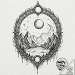 Nether gate beneath shattered moon, tattoo fl… – tattoo sketch (№1753184772_0, 22.07.2025 11:46) — tattoovalue.net
