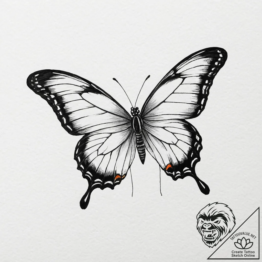 Black butterfly with glass wings, concept art... - tattoo sketch (№1753184856_0, 22.07.2025 11:47) — tattoovalue.net