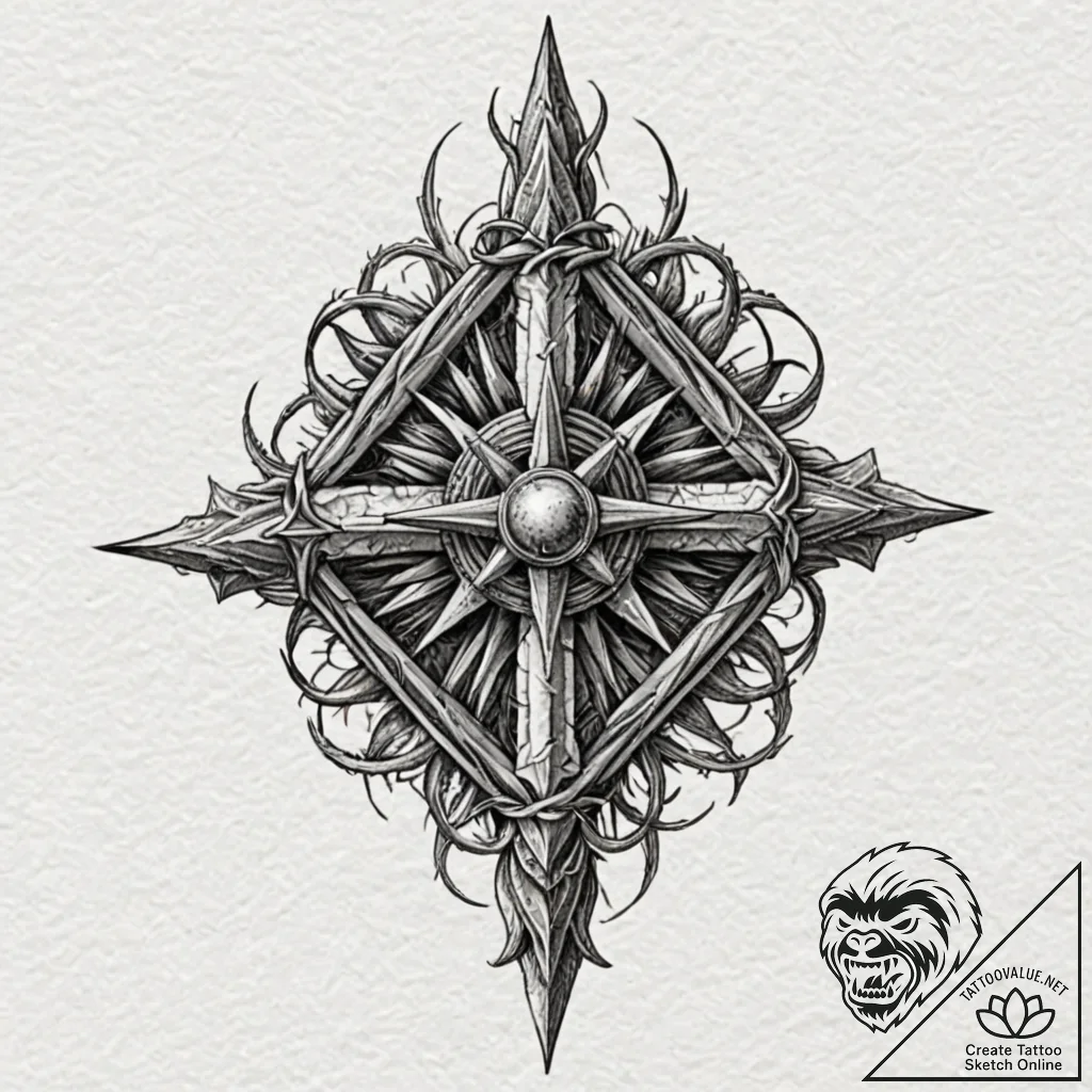 Glyph-etched relic crowned with thorns, tatto... - tattoo sketch (№1753184941_0, 22.07.2025 11:49) — tattoovalue.net