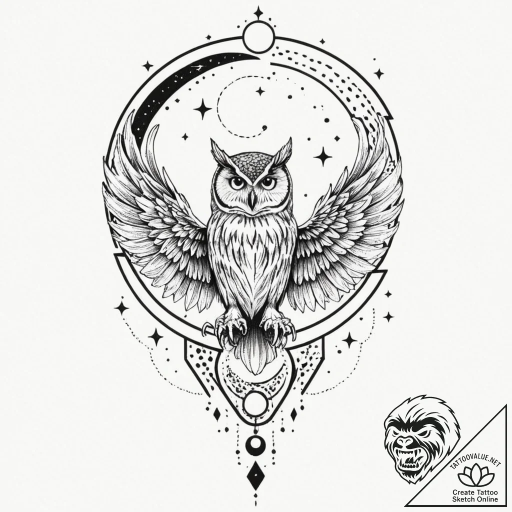Owl talon beneath spectral moon, concept art... - tattoo sketch (№1753185281_0, 22.07.2025 11:54) — tattoovalue.net