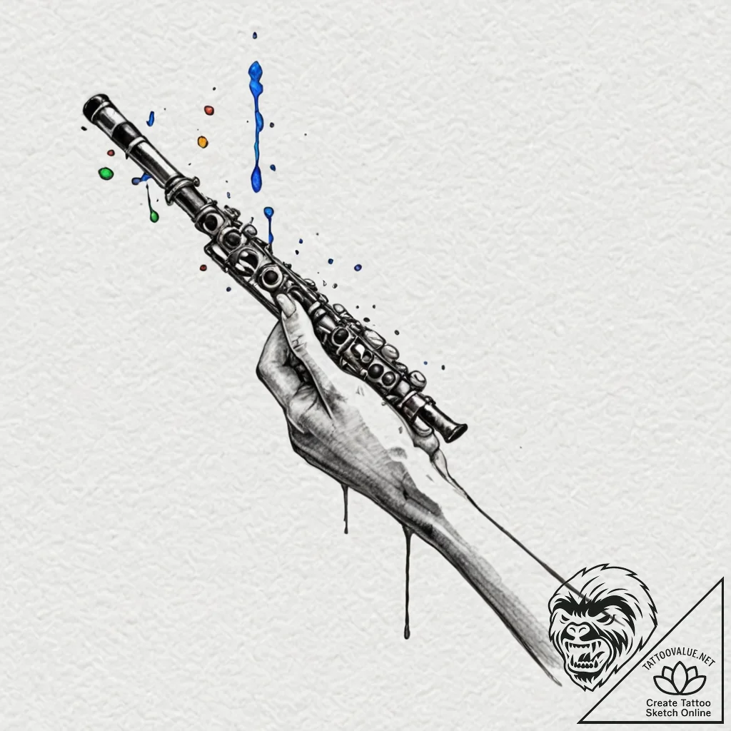 Bone flute calling spirits, tattoo line art,... - tattoo sketch (№1753185537_0, 22.07.2025 11:58) — tattoovalue.net