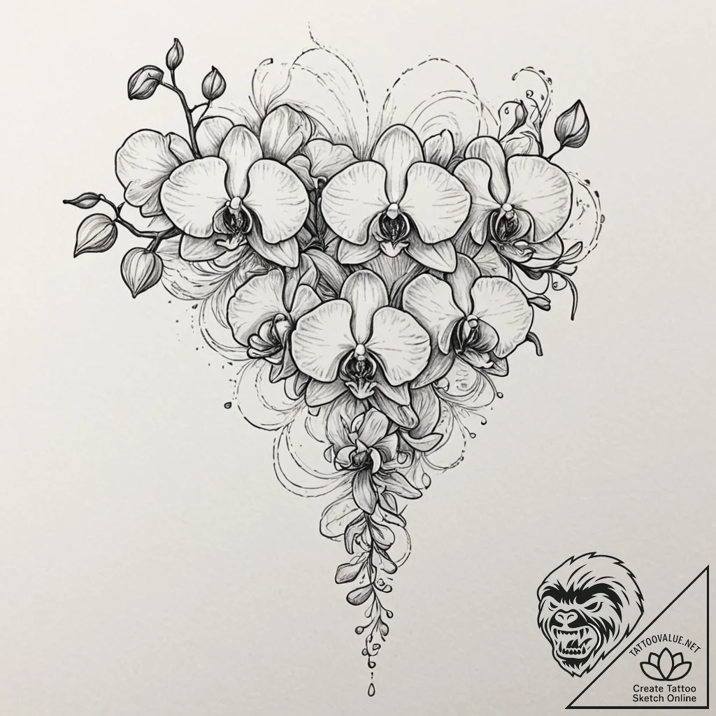 Orchid vine growing through bone, tattoo line... - tattoo sketch (№1753185706_0, 22.07.2025 12:01) — tattoovalue.net