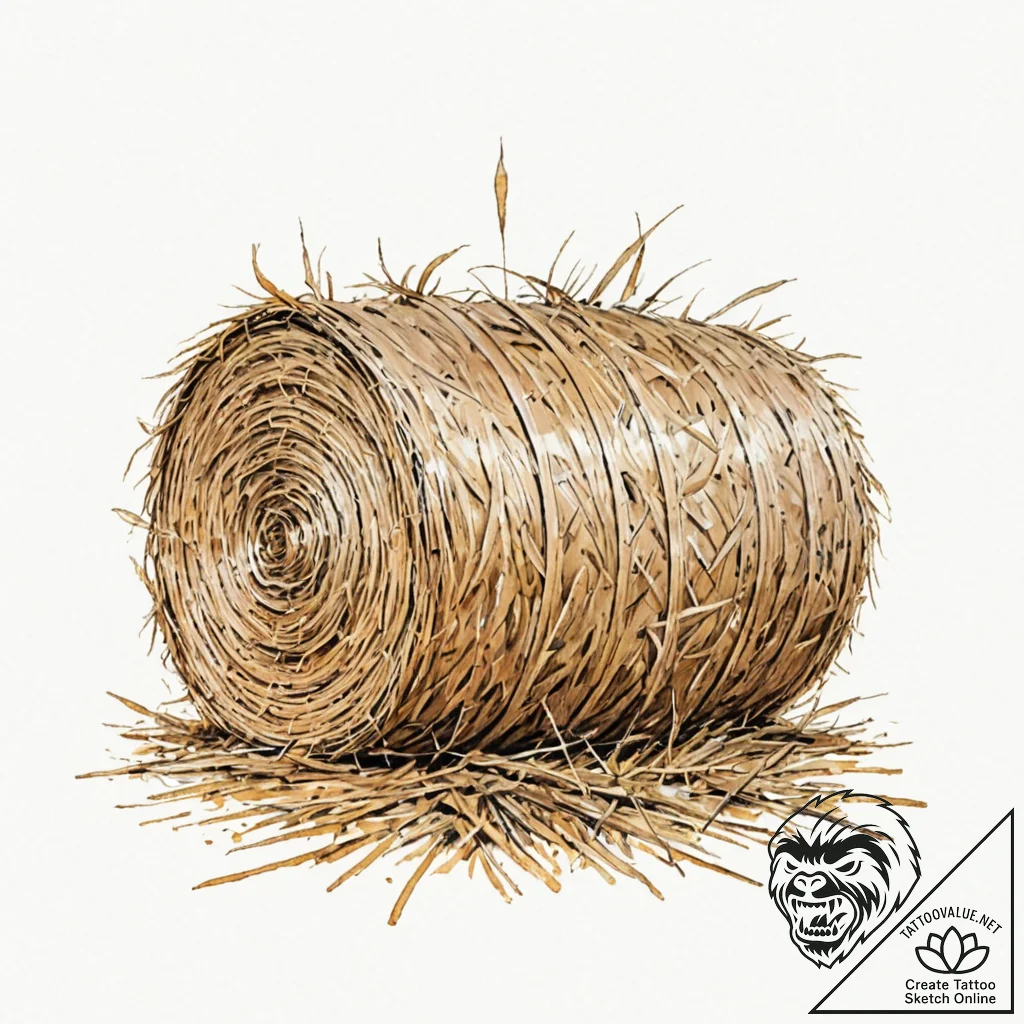 A detailed bale of hay, rustic,, ink illustra... - tattoo sketch (№1753185879_0, 22.07.2025 12:04) — tattoovalue.net