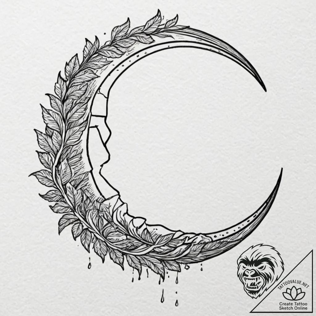 Broken moon with jagged edge, artistic tattoo... - tattoo sketch (№1753187160_0, 22.07.2025 12:26) — tattoovalue.net