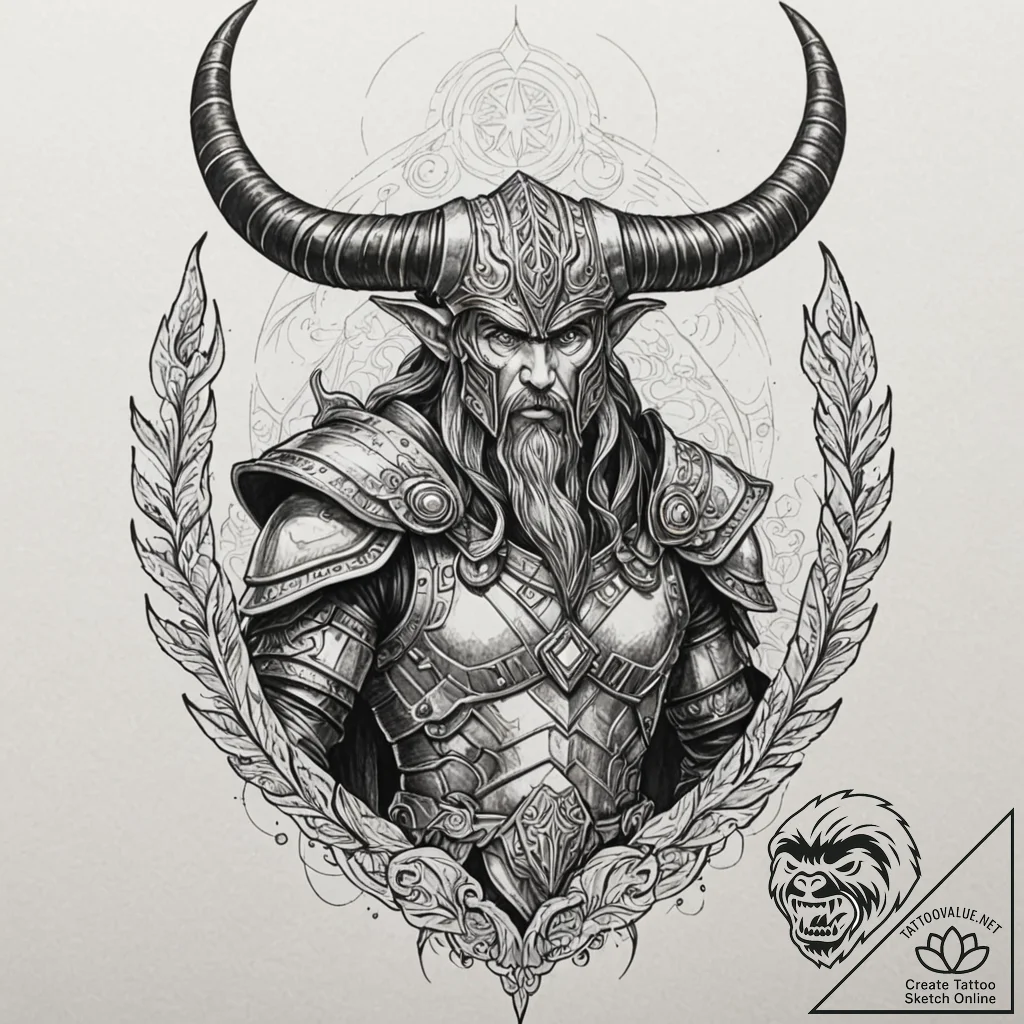 Heimdall, guardian of the bifrost, with his h... - tattoo sketch (№1753187243_0, 22.07.2025 12:27) — tattoovalue.net