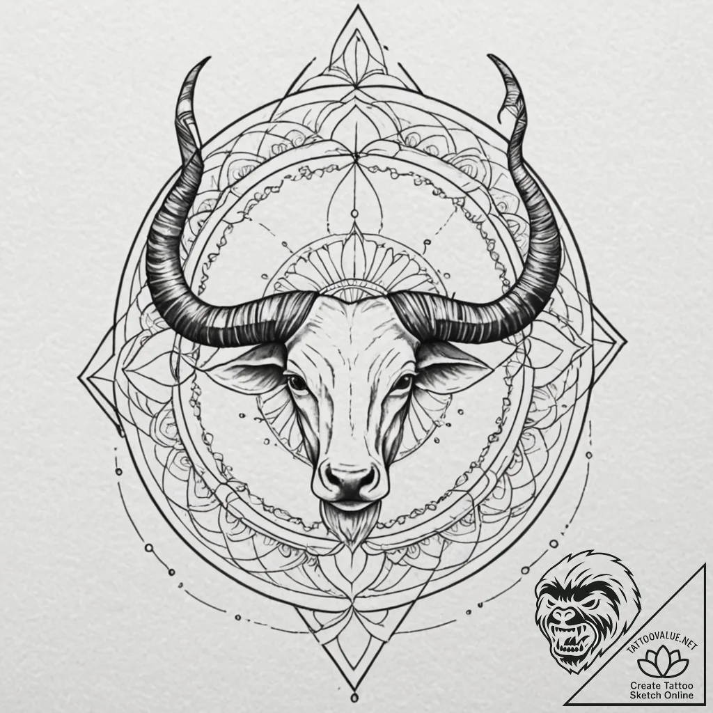 Horns, artistic tattoo sketch, clean lines, c... - tattoo sketch (№1753187674_0, 22.07.2025 12:34) — tattoovalue.net