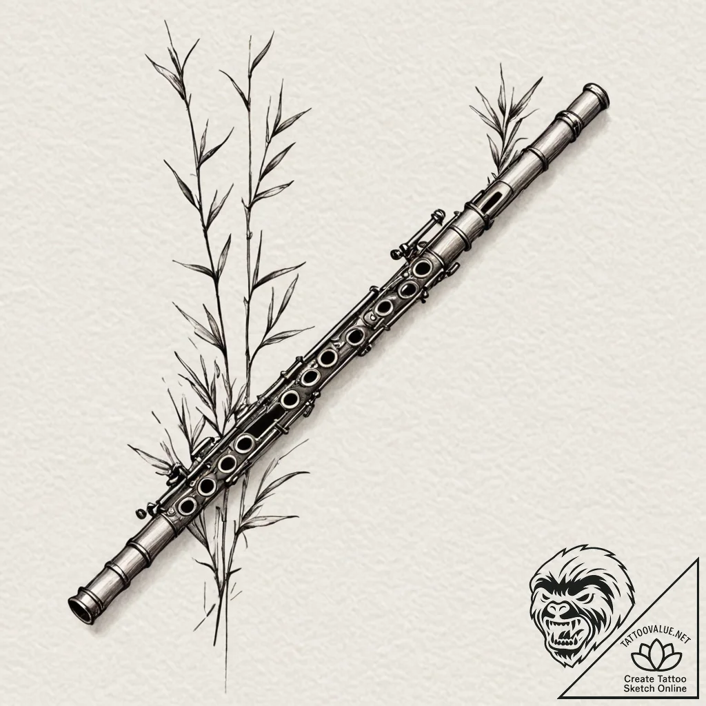 A detailed bamboo flute, musical,, ink illust... - tattoo sketch (№1753188272_0, 22.07.2025 12:44) — tattoovalue.net