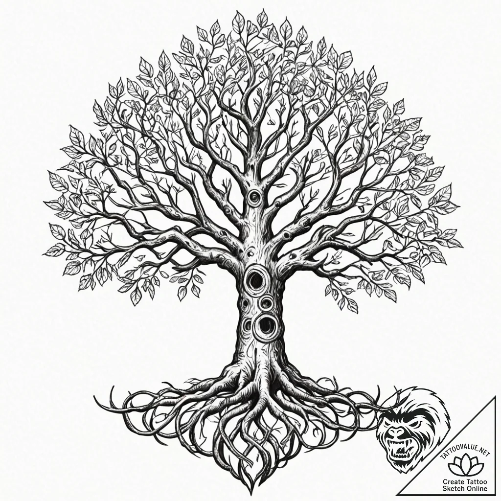 Yggdrasil (tree of life) - tattoo sketch (№1753188442_0, 22.07.2025 12:47) — tattoovalue.net