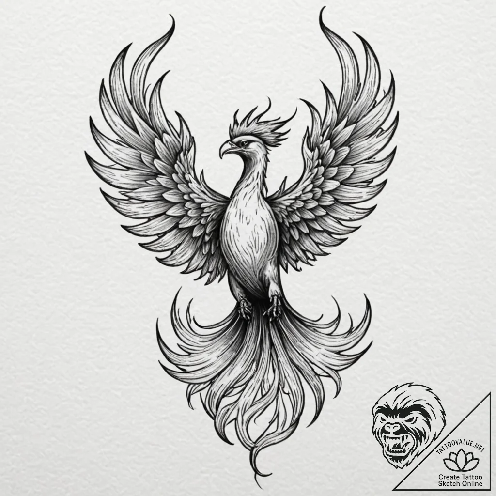 Phoenix rising from ashes (already there, but... - tattoo sketch (№1753188608_0, 22.07.2025 12:50) — tattoovalue.net