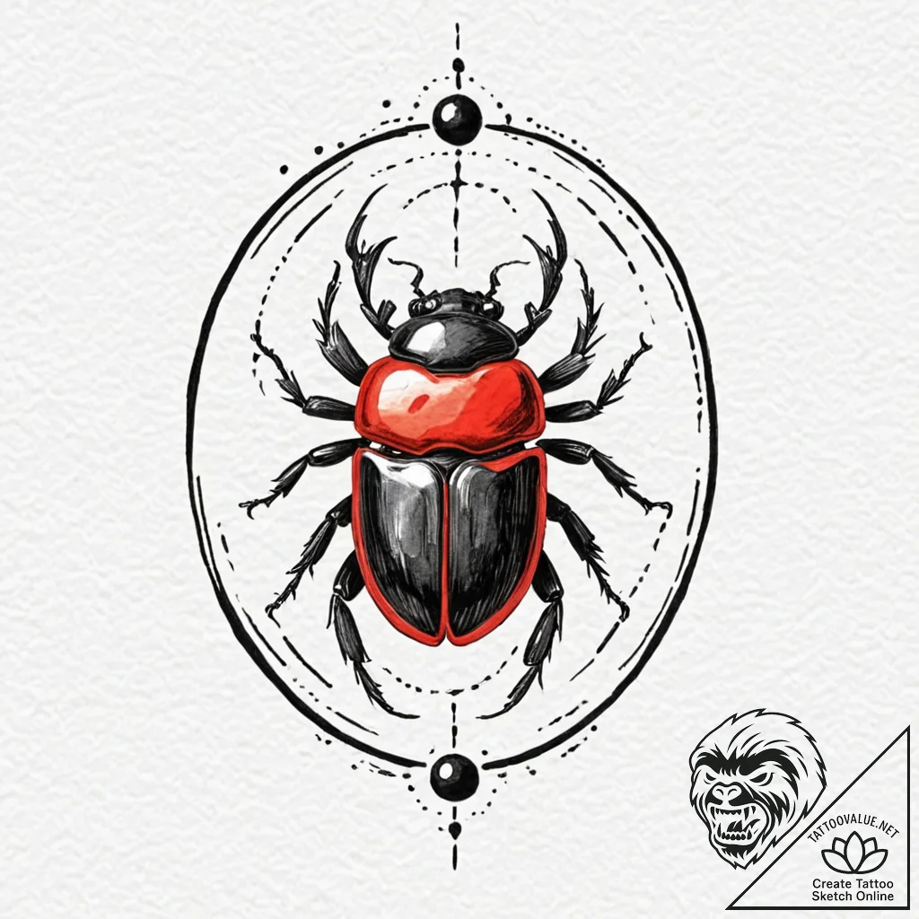 Scarab beetle pushing a black sun, tattoo ske... - tattoo sketch (№1753188697_0, 22.07.2025 12:51) — tattoovalue.net