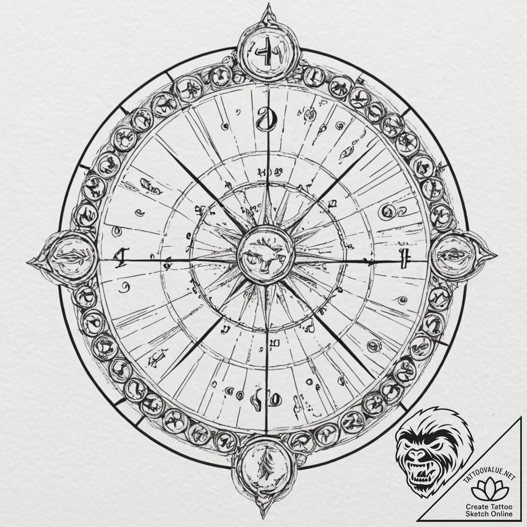 Zodiac chart from the time of one's birth, co... - tattoo sketch (№1753189296_0, 22.07.2025 13:01) — tattoovalue.net