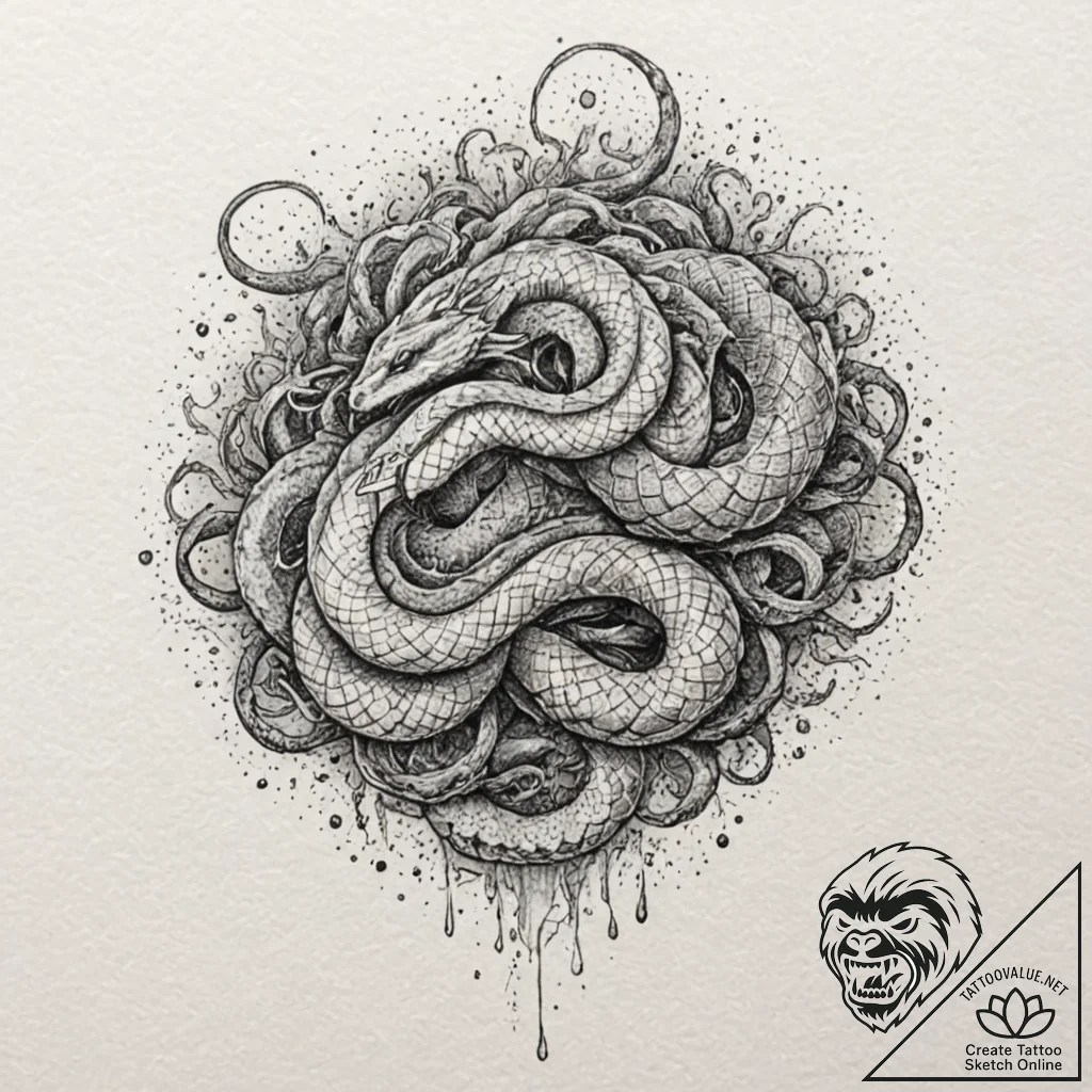 Storm serpent tearing through veil, ink illus... - tattoo sketch (№1753189638_0, 22.07.2025 13:07) — tattoovalue.net