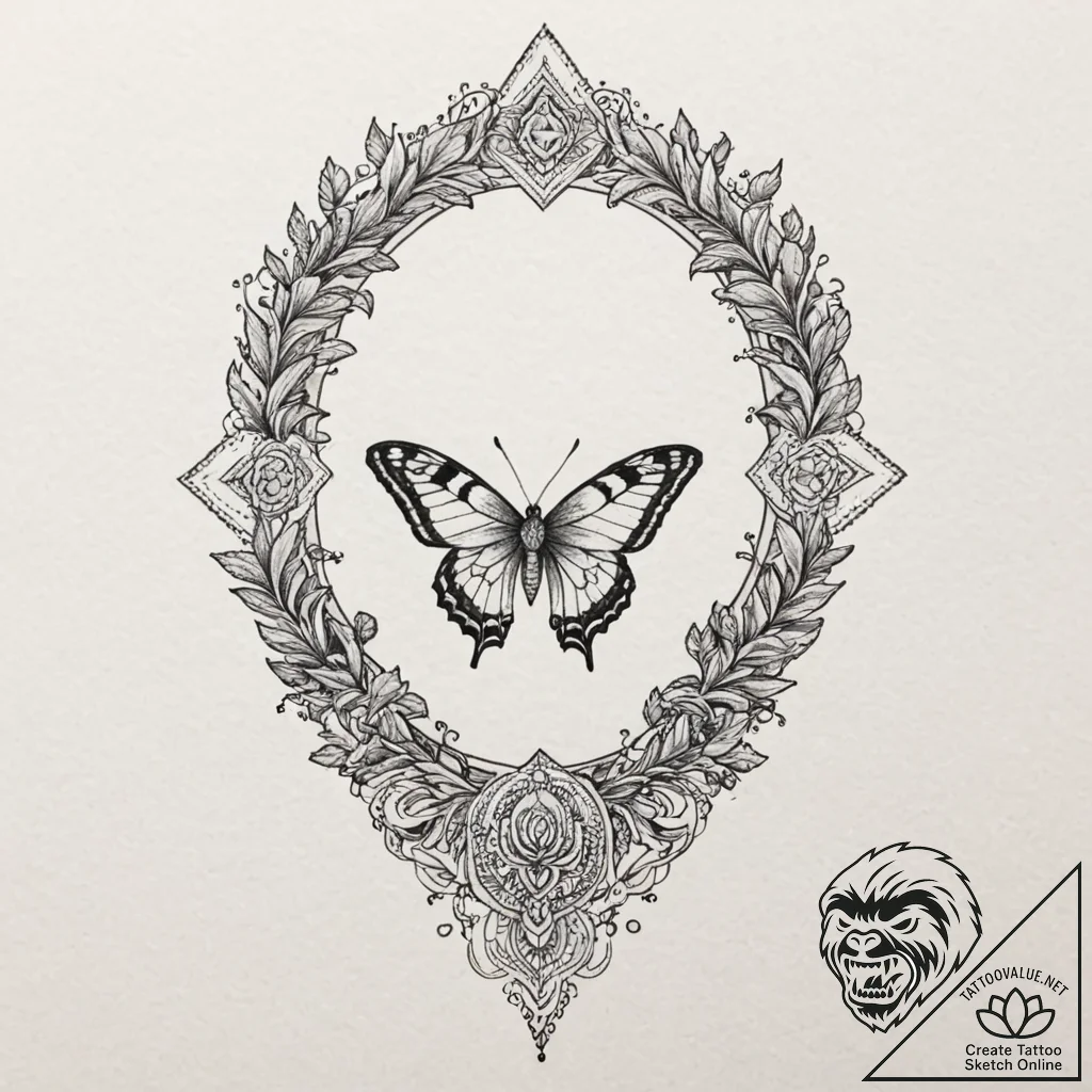 Twilight moth beneath spectral arch, ink illu... - tattoo sketch (№1753190150_0, 22.07.2025 13:15) — tattoovalue.net