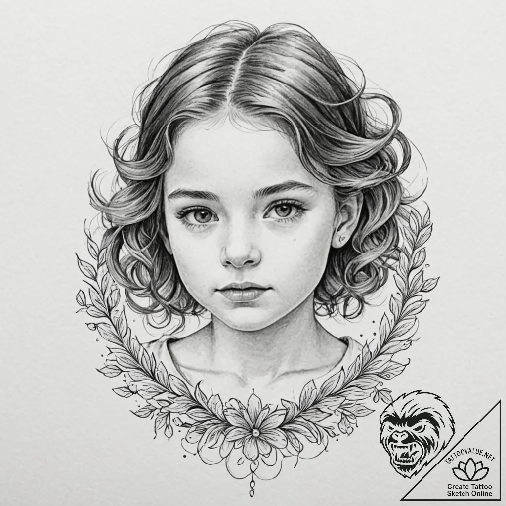 Child's portrait, concept art for tattoo, rou... - tattoo sketch (№1753190235_0, 22.07.2025 13:17) — tattoovalue.net