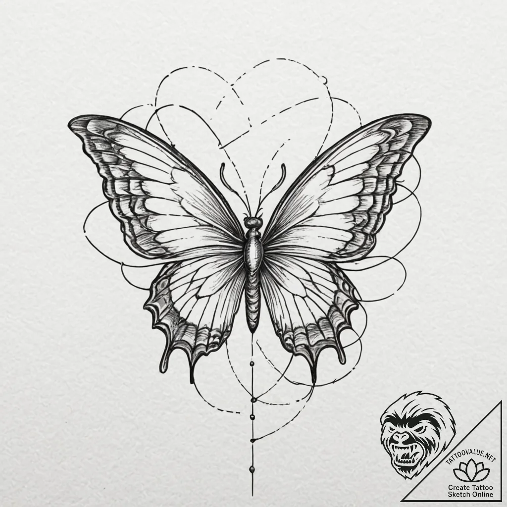 Angel butterfly with glowing trails, tattoo l... - tattoo sketch (№1753190320_0, 22.07.2025 13:18) — tattoovalue.net