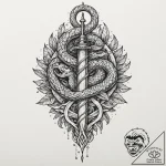 Crystal serpent weaving through dagger, tatto… – tattoo sketch (№1753190404_0, 22.07.2025 13:20) — tattoovalue.net