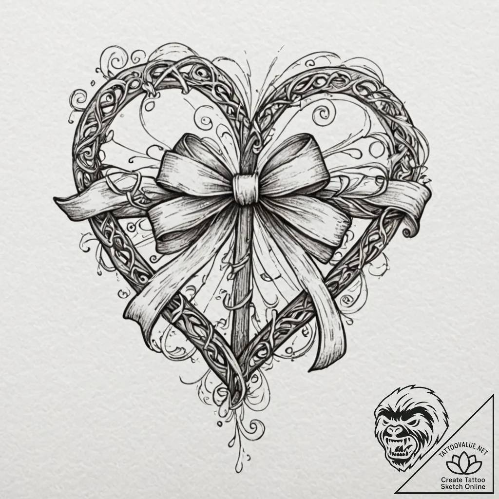 Filigree key with a heart-shaped bow, tattoo... - tattoo sketch (№1753190832_0, 22.07.2025 13:27) — tattoovalue.net
