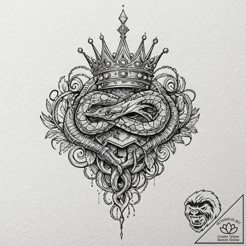 Etched crown shattered by serpent, tattoo lin... - tattoo sketch (№1753190916_0, 22.07.2025 13:28) — tattoovalue.net