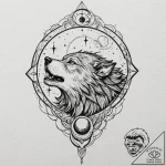 Werewolf howling at a blood moon, tattoo flas… – tattoo sketch (№1753191170_0, 22.07.2025 13:32) — tattoovalue.net