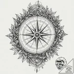 Broken compass lost in vines, artistic tattoo… – tattoo sketch (№1753191424_0, 22.07.2025 13:37) — tattoovalue.net