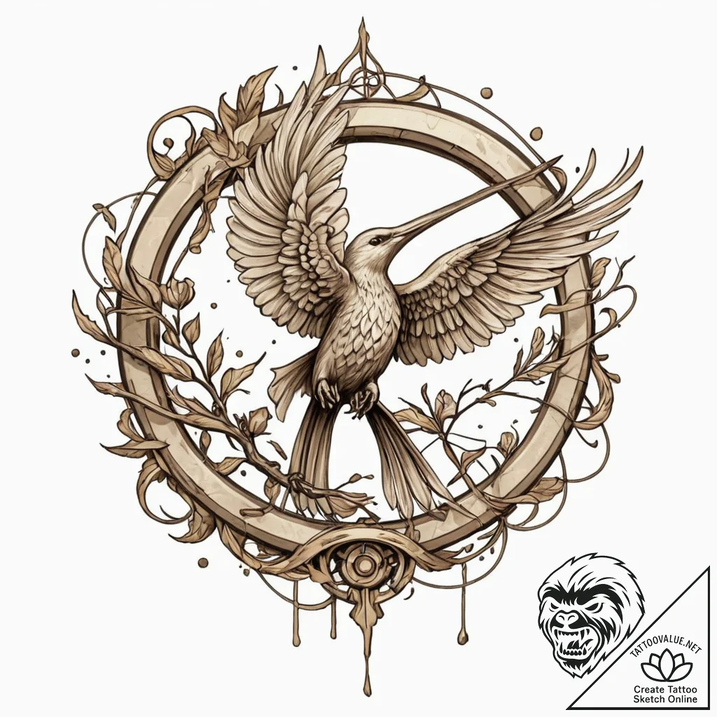 Mockingjay, artistic tattoo sketch, stylized... - tattoo sketch (№1753191763_0, 22.07.2025 13:42) — tattoovalue.net